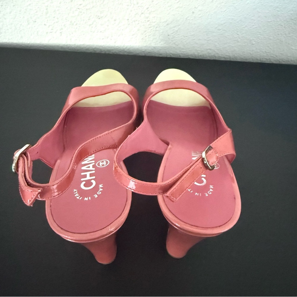Chanel Patent Leather Platform Slingback Heels Open Toe Sandals - Picture 8 of 14